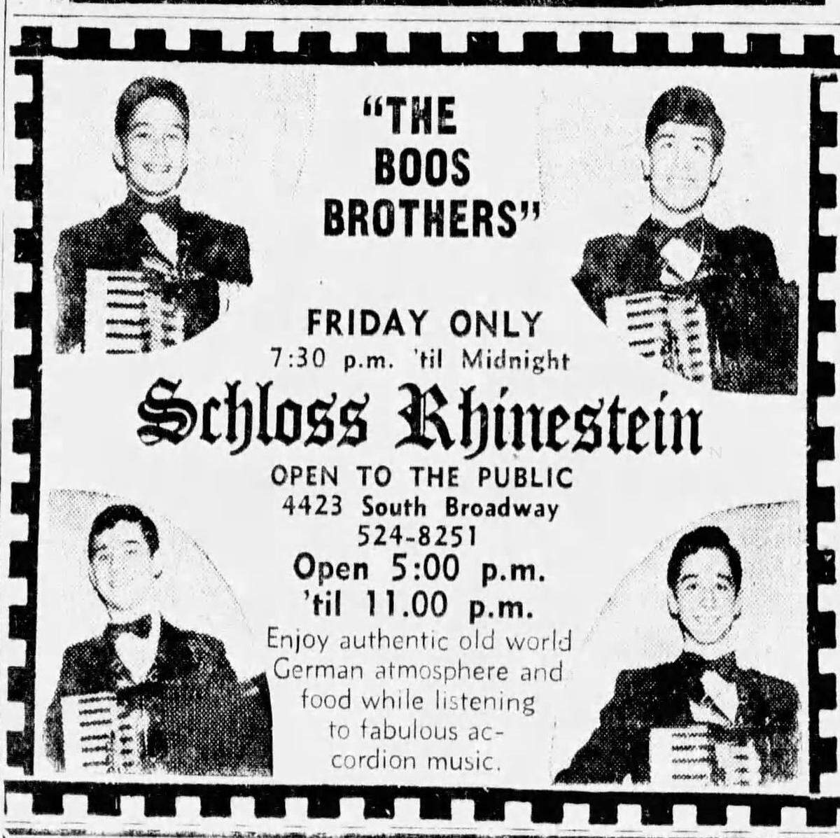 Rhinelander restaurant’s name was changed to Schloss Rhinestein from 1972 until 1979. Then it was changed back.
