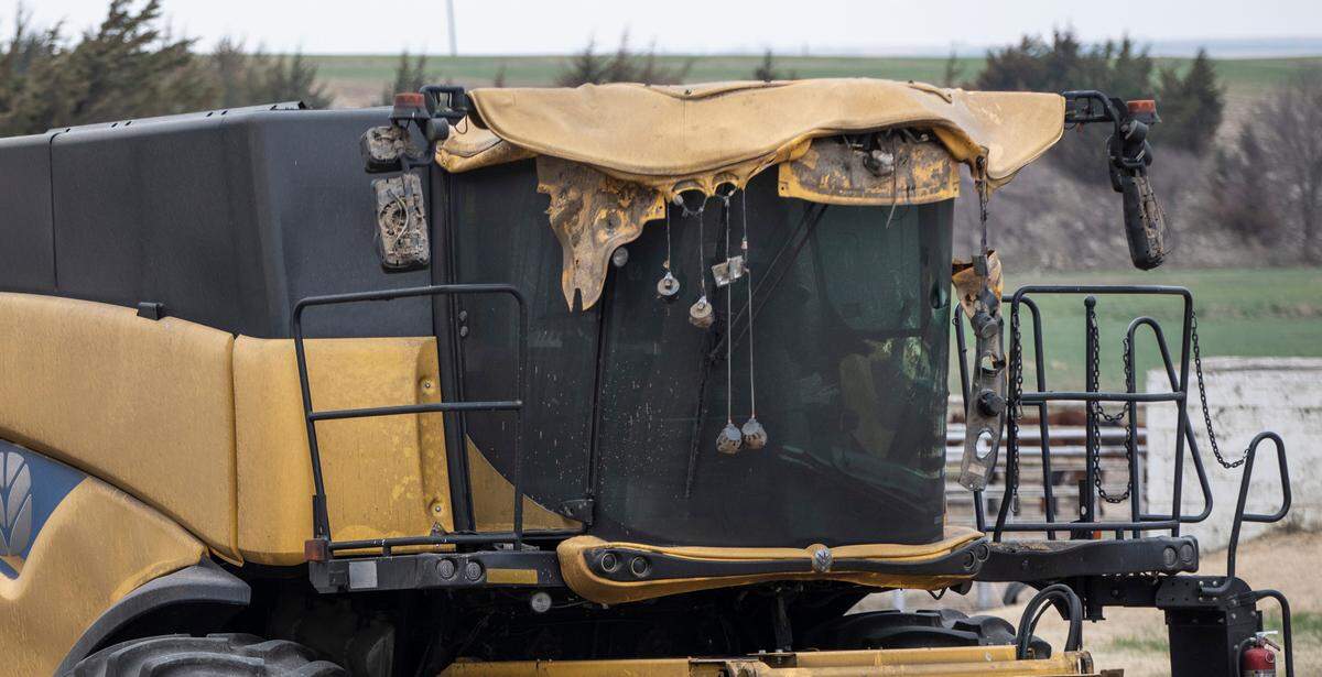 This heavily damaged combine is just one of many reminders of the Four-County fire that devastated the area in mid-December.