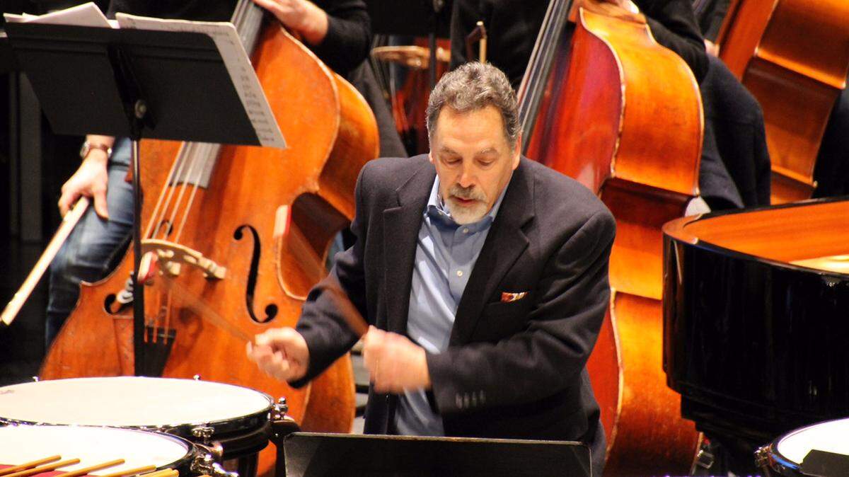 Gerald Scholl, a percussionist professor from Wichita State, performs in dress rehearsal with the Orchestre Symphonique d’Orléans earlier this month.