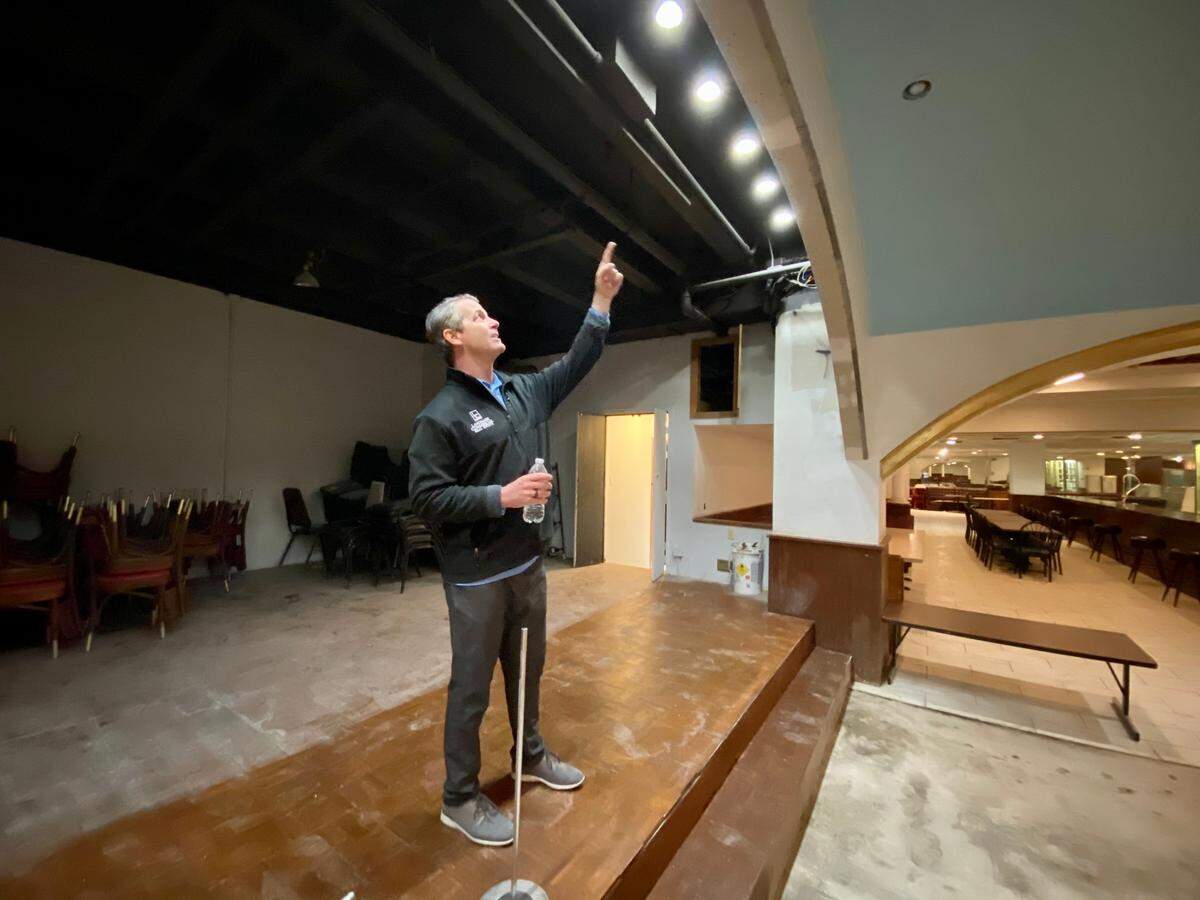 Brett Harris with Landmark Commercial Real Estate is looking for a tenant for the space that held Lancers Club 50 years ago. It still has its stage that was home to nightly lounge acts, including performers like Frank Sinatra Jr.