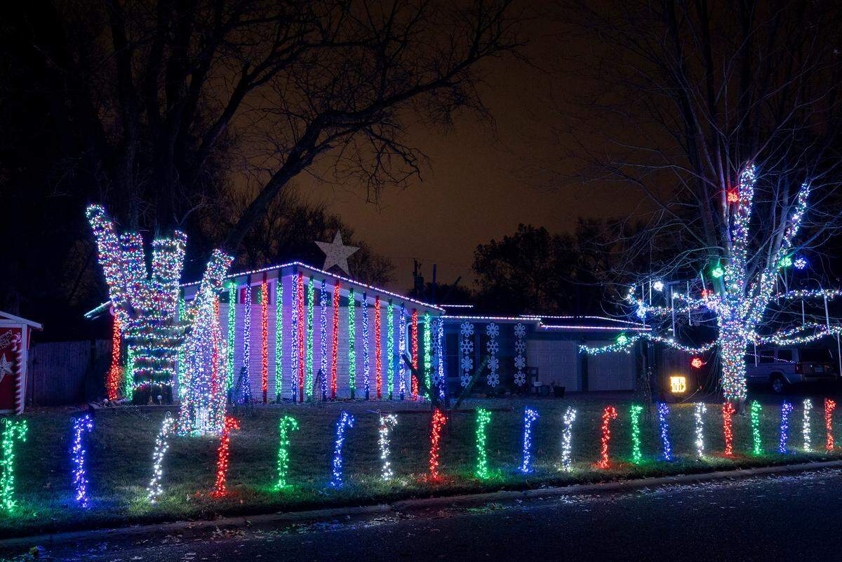 Christmas on Crestline at 914 N. Crestline is a longtime Wichita display with more than 80,000 neon-colored lights.