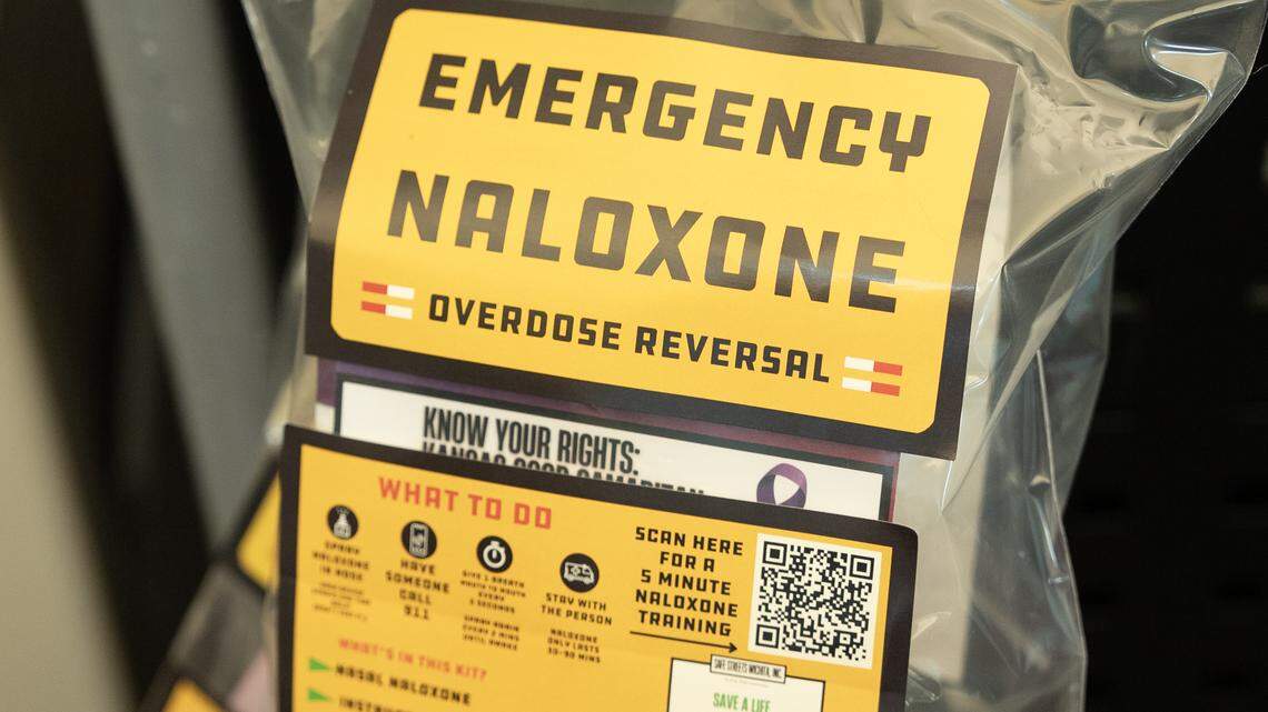 Aonya Kendrick Barnett with Safe Streets shows emergency naloxone she left for Wichita Transit workers after she trained them on how to use it.
