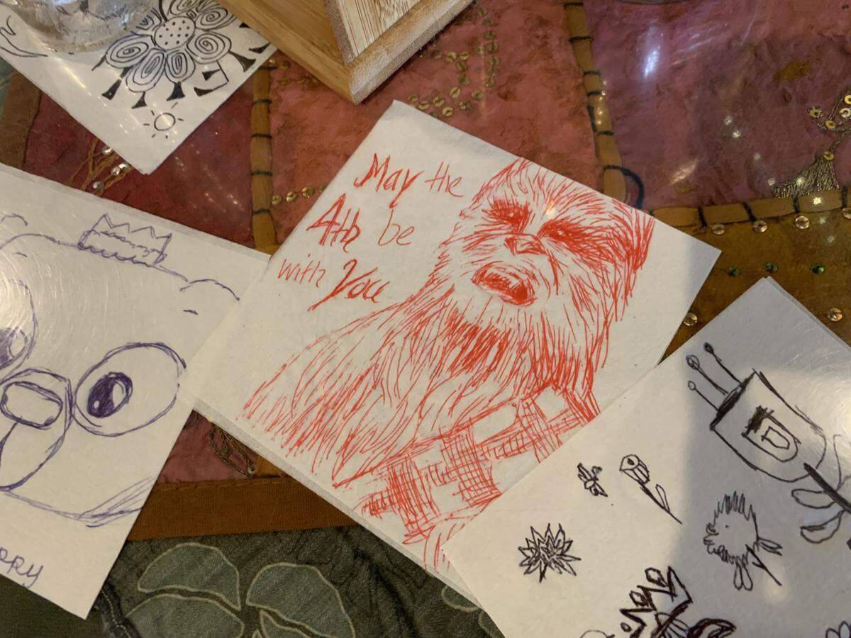 Star Wars’ Chewbacca is featured on one recently added piece of napkin art at Beautiful Day Cafe.