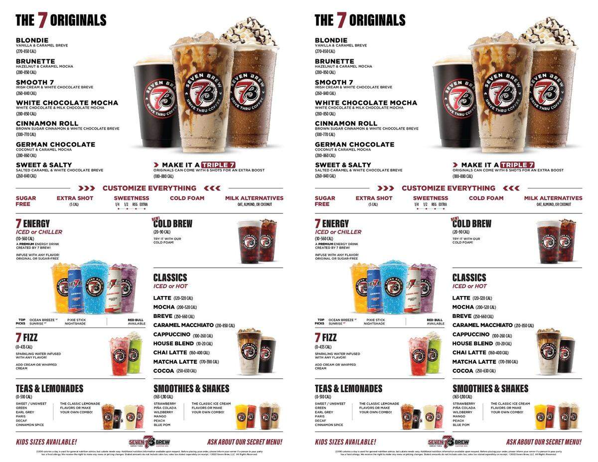 The 7 Brew menu