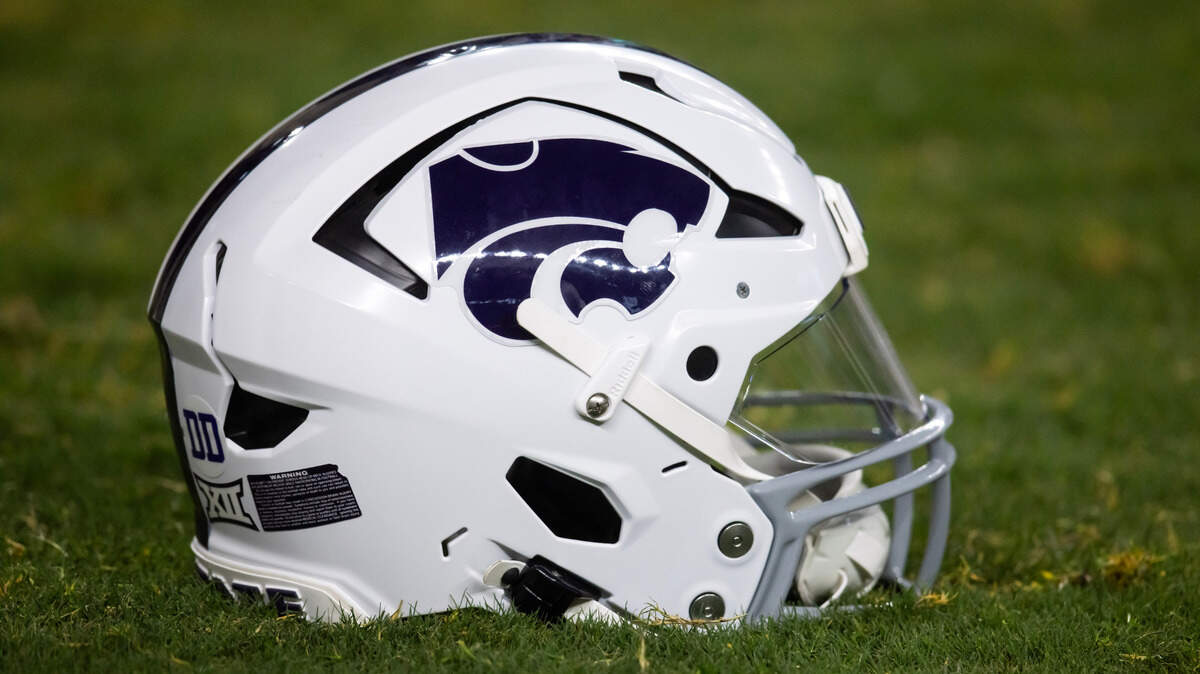 Detailed view of a Kansas State Wildcats helmet prior to the Rate Bowl at Chase Field.