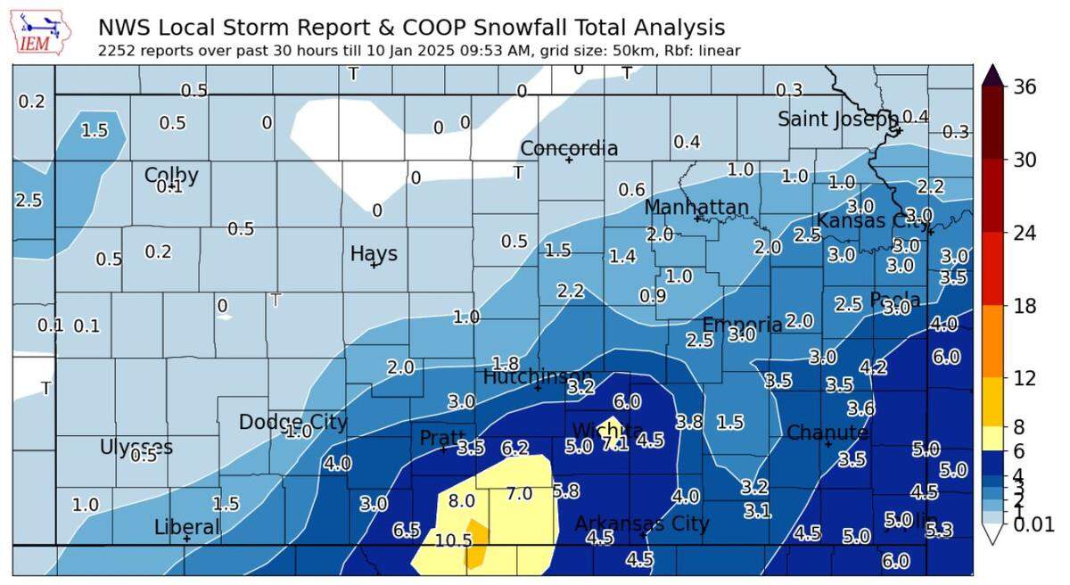 A snapshot of Thursday’s snowfall around the state.