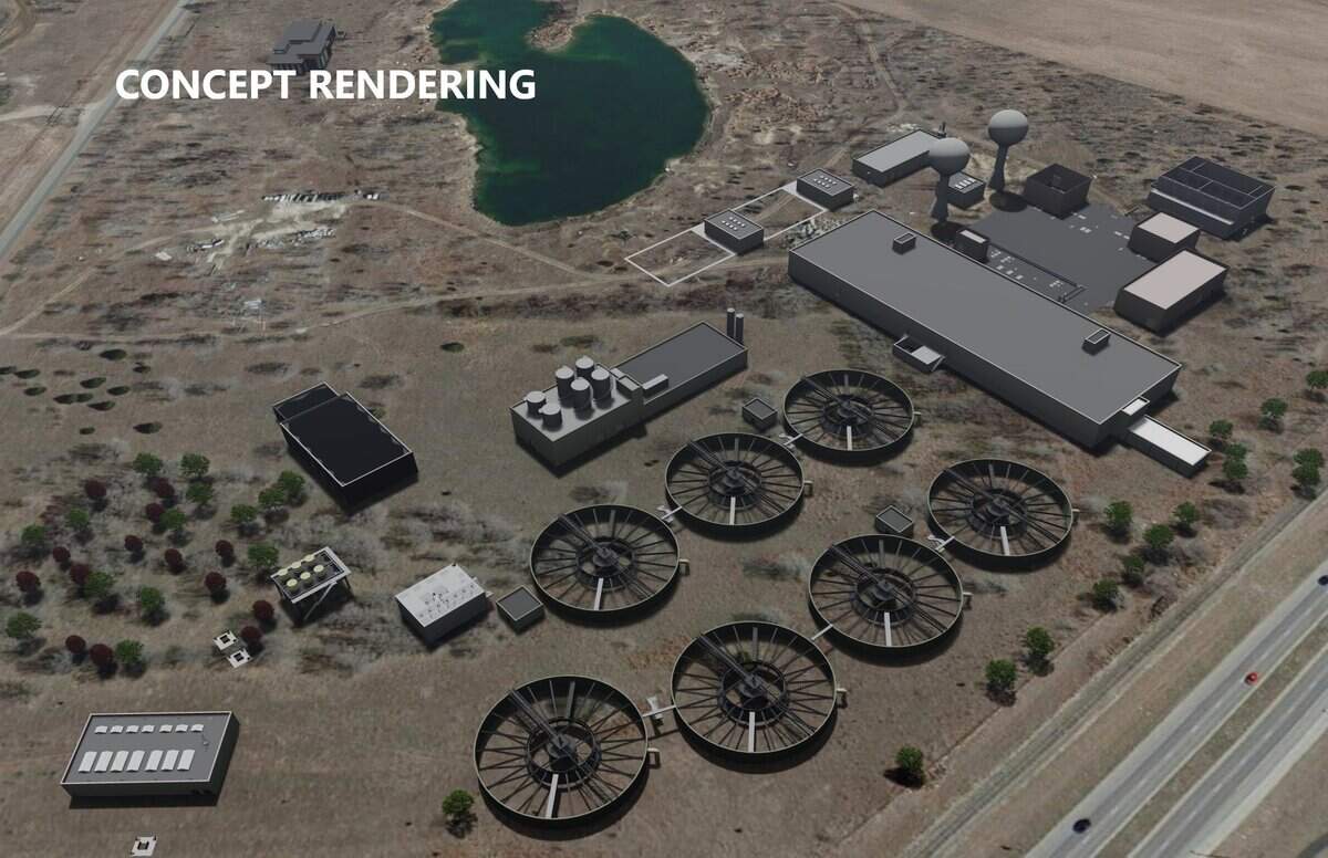 The Northwest Water Treatment Facility is expected to be built near 21st Street and Hoover Road in Wichita by 2025. This is an early concept illustration released by the city showing how the plant might be designed.