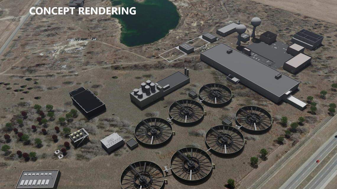 The Northwest Water Treatment Facility is being built near 21st Street and Hoover Road in Wichita. This is an early concept illustration showing how the plant might be designed.