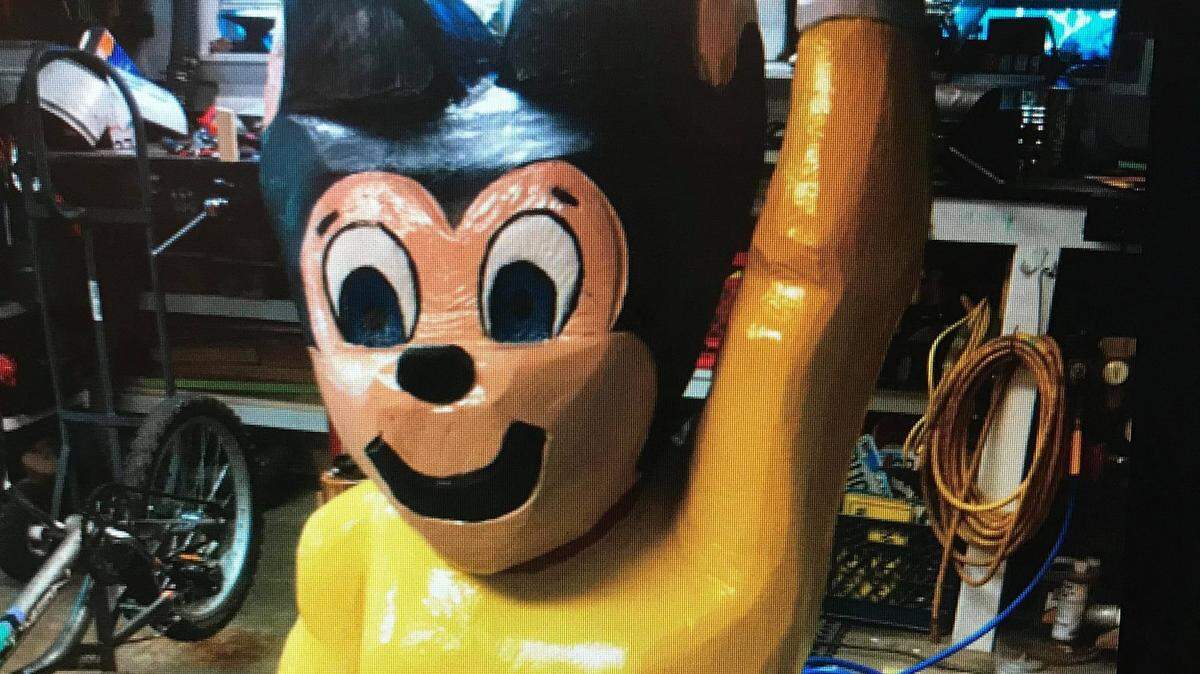This sculpture of cartoon character Mighty Mouse was stolen out of artist Christopher Gulick’s yard in the early-morning hours Wednesday. The sculpture, carved from a 200-pound log, is approximately 5 feet tall. It’s the work of artist Gino Salerno.