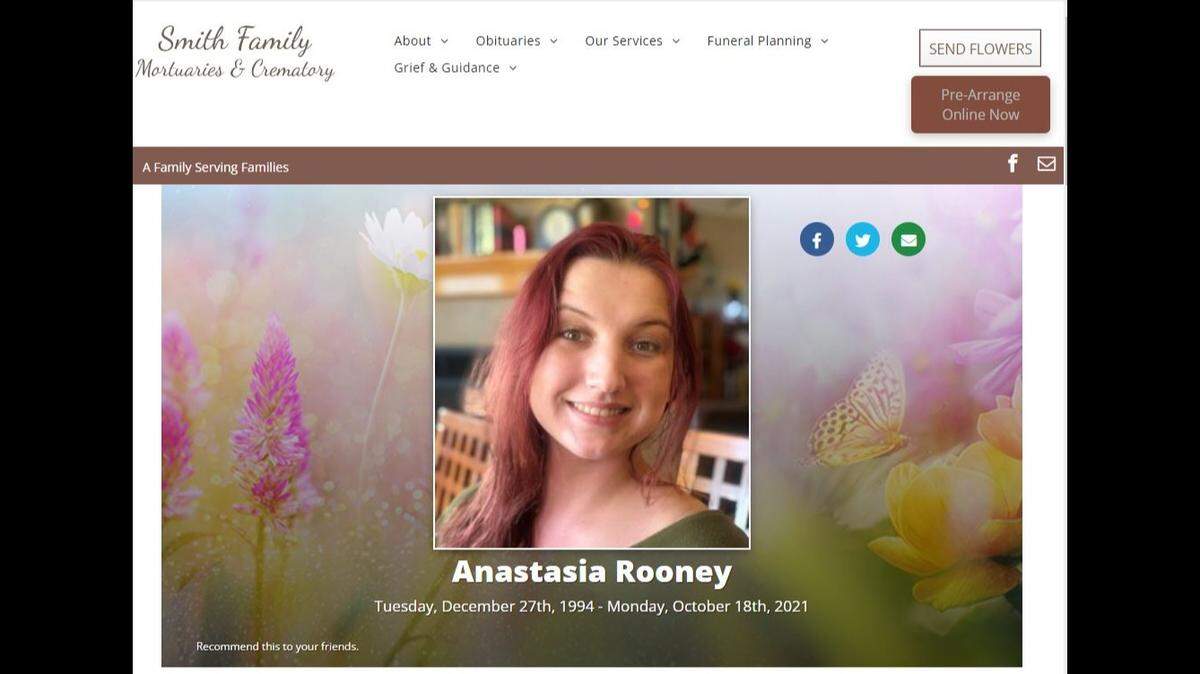 Anastasia Rooney died on Oct. 18, 2021.
