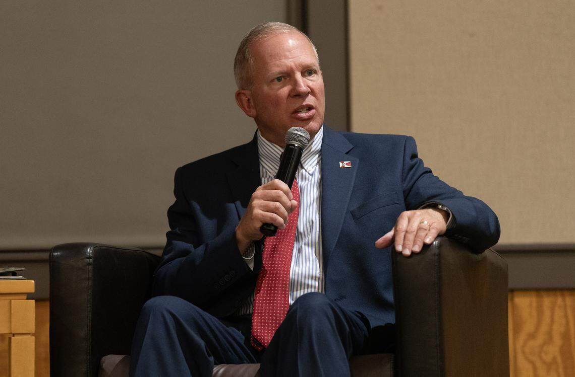 Mark Freitag, one of three finalists to become Wichita’s next city manager, speaks at a public forum at Botanica. 