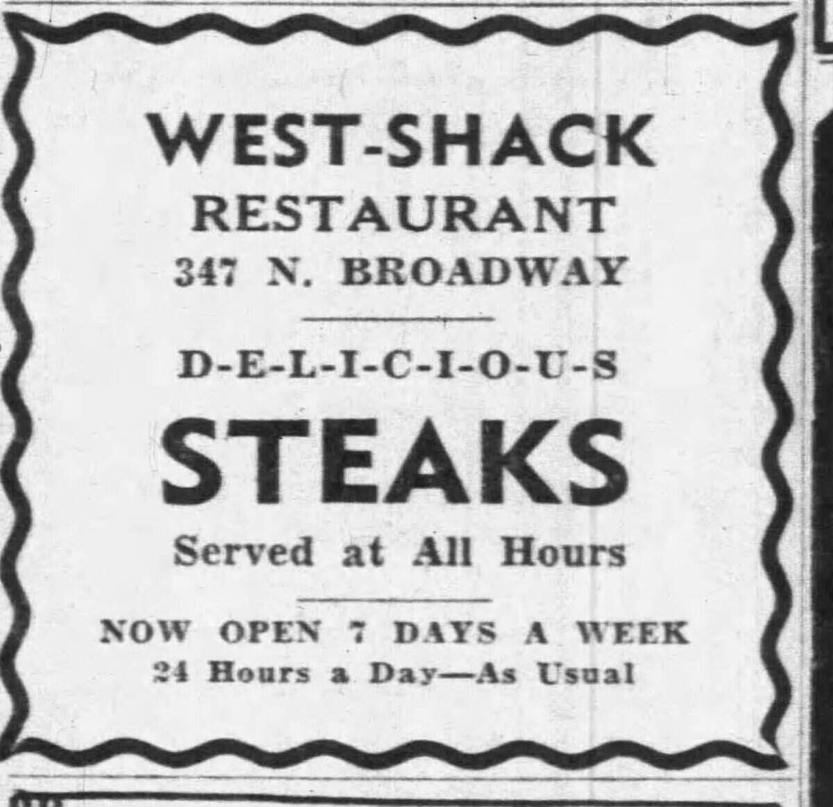 An ad for West-Shack Restaurant that ran in a 1945 edition of The Wichita Beacon