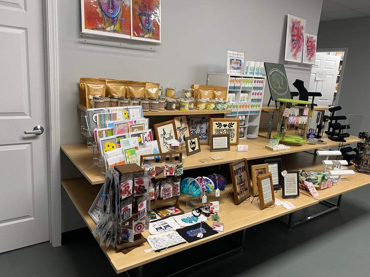 The back part of the new Sunflour Cafe & Collective is filled with merchandise from local crafters and vendors.