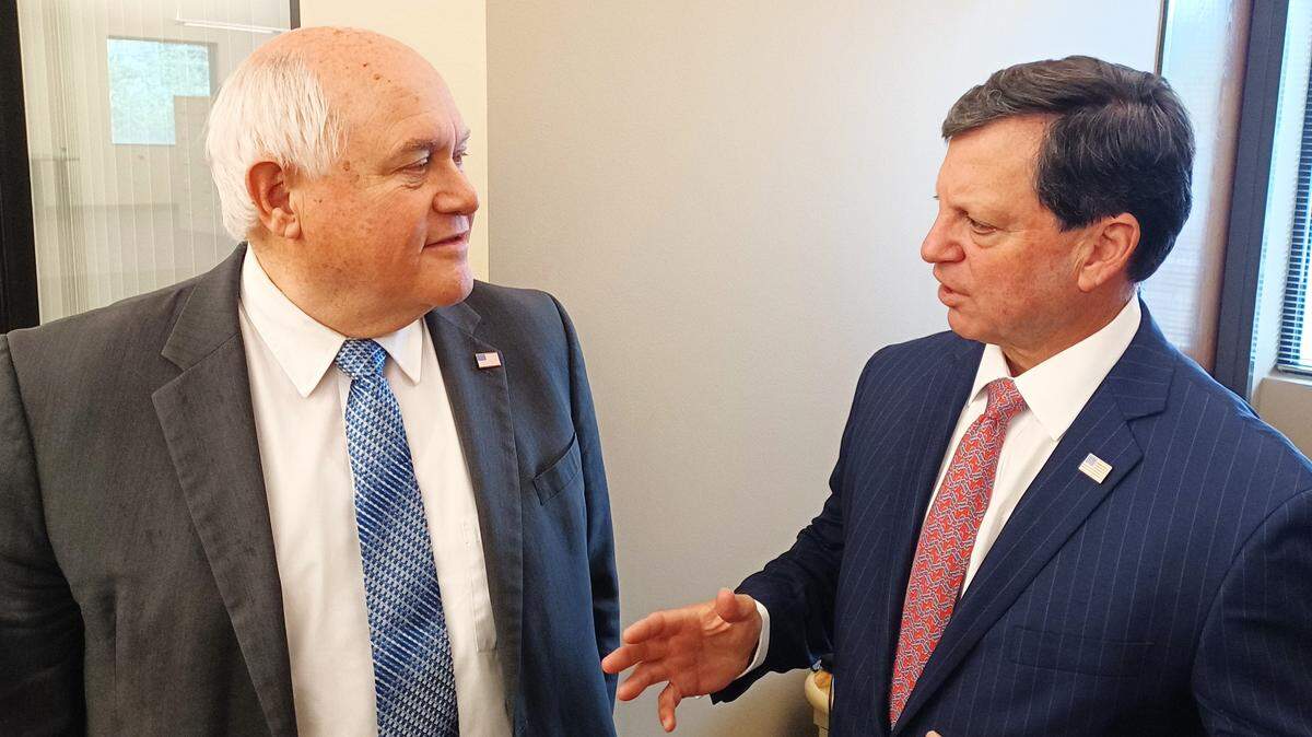 U.S. Rep. Ron Estes, a Wichita Republican, meets with Social Security Administration Commissioner Frank Bisignano at the Wichita Social Security office to discuss changes under the Trump administration.