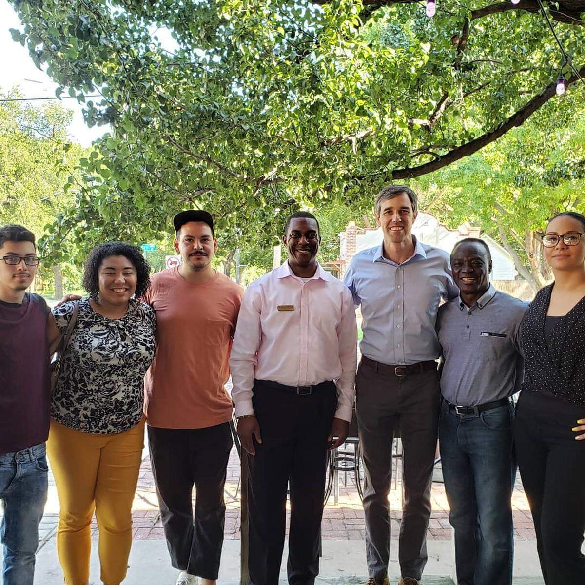 Wichita City Councilman Brandon Johnson, fourth from left, and Democratic presidential candidate Beto O’Rourke, third from right, met with a group of Wichitans on Tuesday morning.