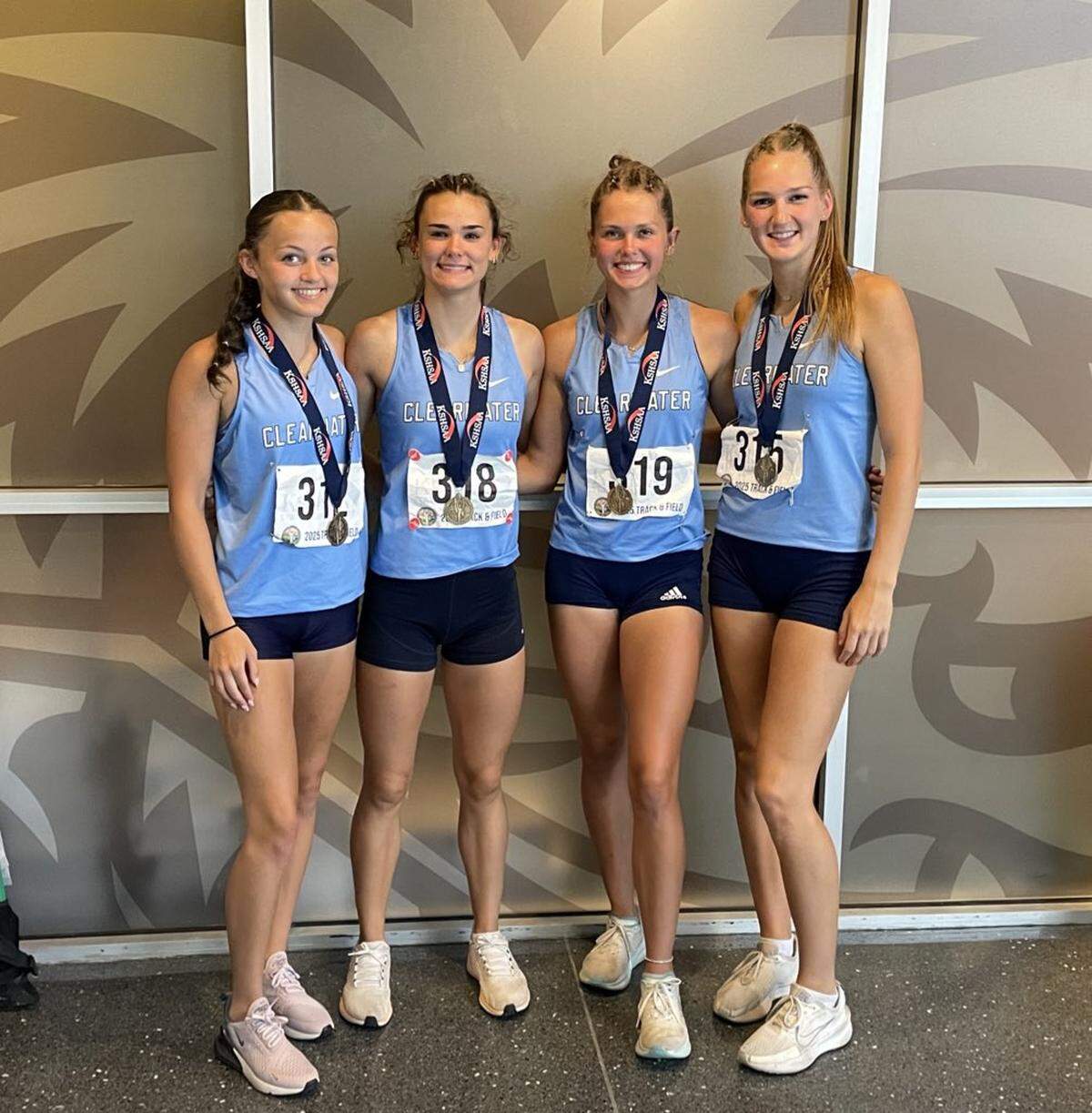 The Clearwater 400-meter relay team of Graysea Gardenhire, Callie Noland, Madison Williams and Kenzy McArtor set the Class 4A state meet record with their winning time.