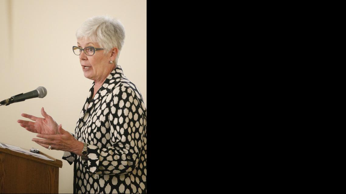 Kansas Insurance Commissioner Sandy Praeger speaks at public meetings on health-care changes at Wichita State University’s Eugene M. Hughes Metropolitan Complex. (Sept. 19, 2013)

