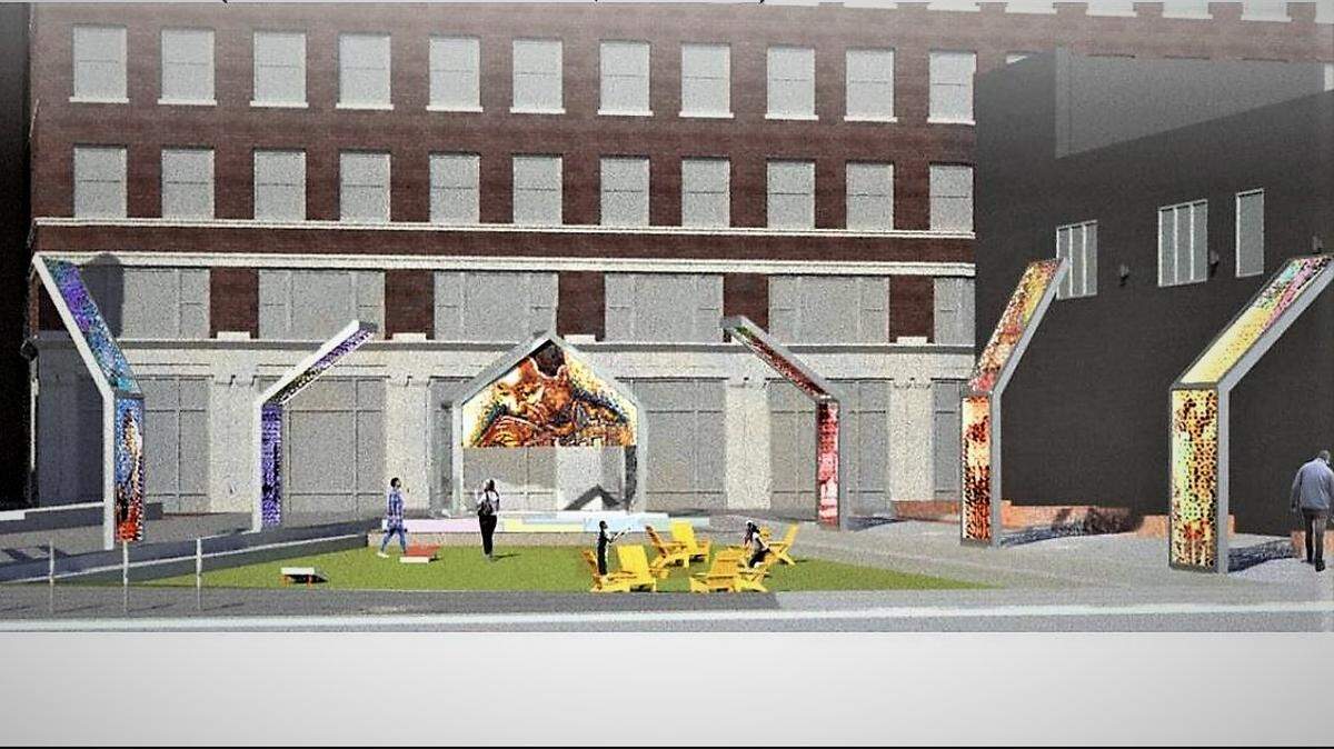 An artists conception of the redesigned Chester I. Lewis Reflection Park, which will also serve as the entryway to a new osteopathic medical school being built downtown
