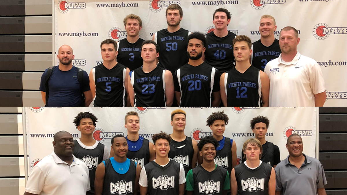 The U18 Wichita Padres (top) and U16 Overland Park Crunch Berries (bottom) won MAYB National Championships on Sunday at Eisenhower High School.