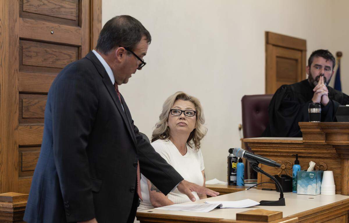 Kari Newell, the former owner of a restaurant and coffee shop in Marion, is questioned by Sedgwick County District Attorney Marc Bennett about allegations former Marion police chief Gideon Cody instructed her to delete text messages between them. Cody oversaw a police raid on the Marion County Record newspaper and two homes in August 2023 over a false allegation that the paper illegally obtained information about Newell’s driving record. Cody is charged with a felony in the case.