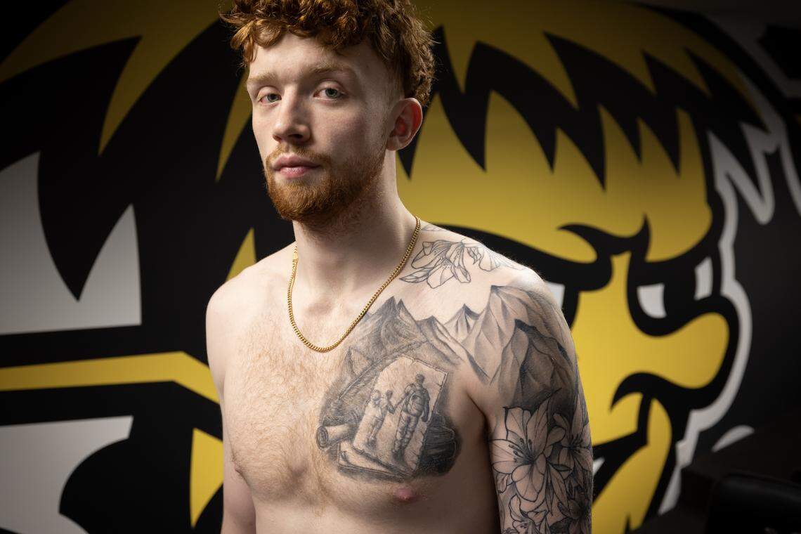 Wichita State center Will Berg has a tattoo on his chest of him and his father. The 7-2 Purdue transfer, originally from Stockholm, Sweden, lost his mother at a young age and was raised by his father.