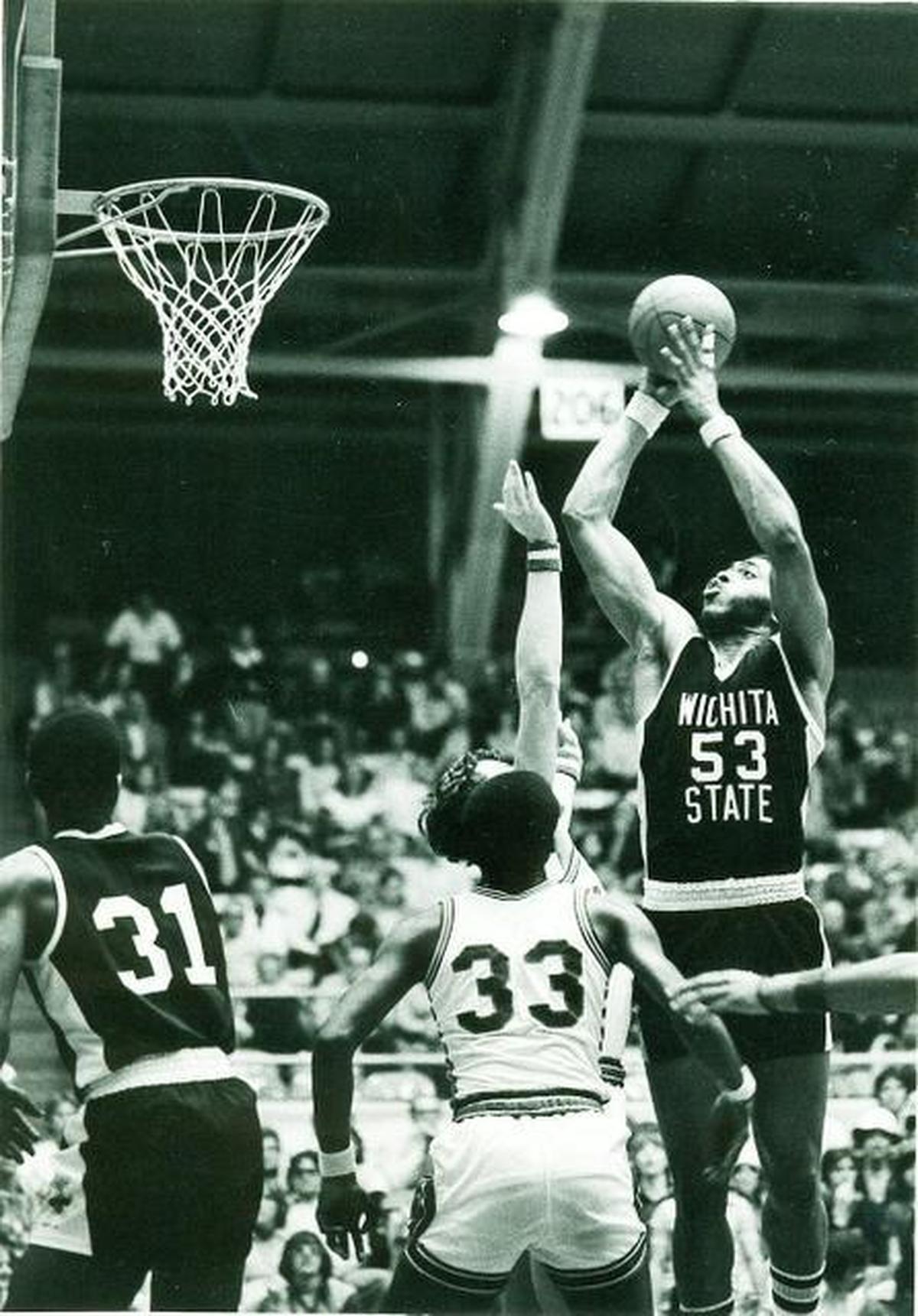 Robert Elmore (53) was a three-time All-Valley first-team player at Wichita State from 1973-77.