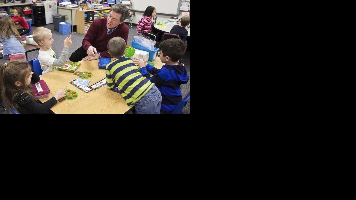 Gov. Sam Brownback tours one of Vermillion Elementary’s two all-day-kindergarten classrooms in Maize on Tuesday afternoon. Afterward he gave a brief address about his goal of establishing all-day-kindergarten in Kansas. 

