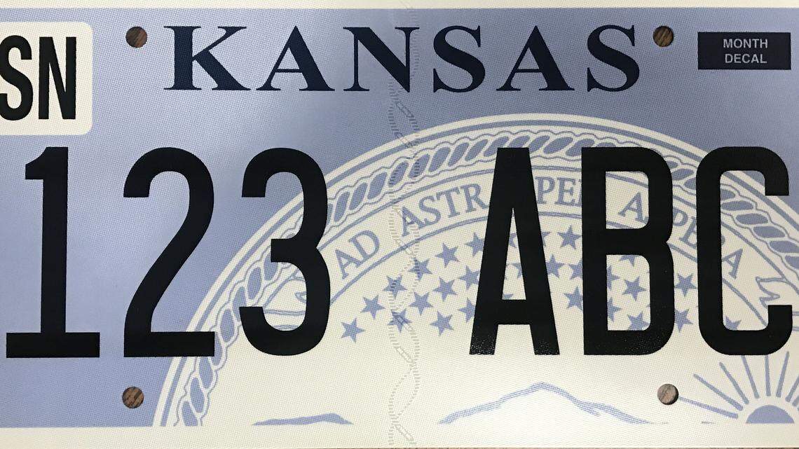 The new, flat Kansas license plate.