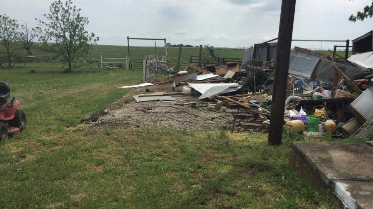 A tornado caused this damage near Maple City in rural Cowley County Monday night. It was rated an EF-1 with peak winds of 107 mph.