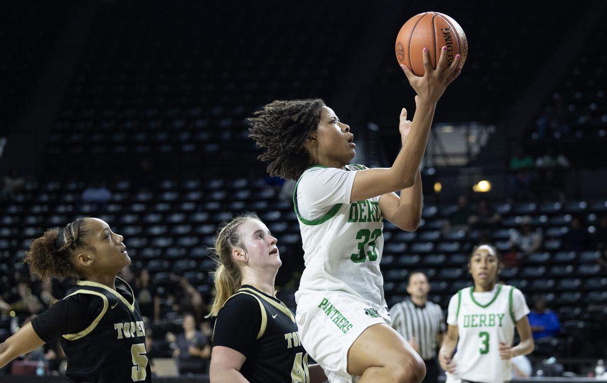 Despite foul trouble in the first half, Derby’s Macayla Askew, had a big second halt as the panthers defeated Topeka High on Tuesday at the quarterfinals of the 6A basketball tournament at Koch Arena.