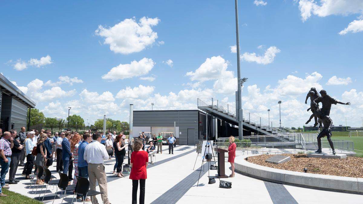 Wichita City Council member Becky Tuttle speaks during a dedication of the Stryker Sports Complex.​ (June 4, 2021)