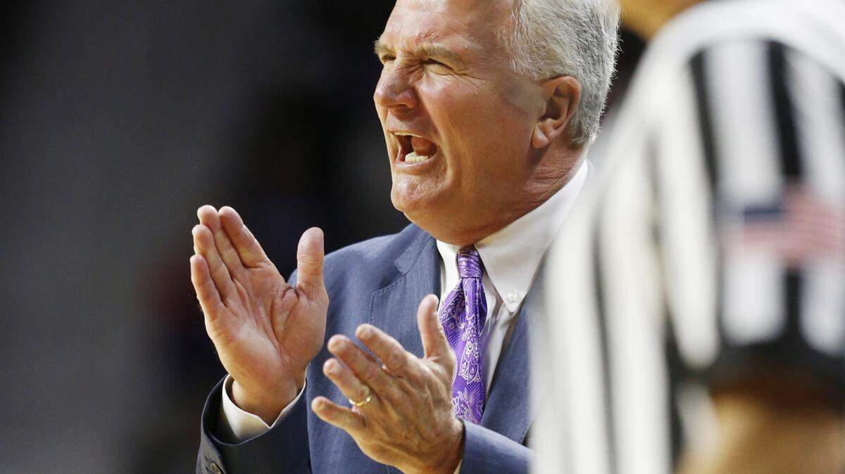 K-State head coach Bruce Weber signals instructions to his players Friday night during K-State’s home opener,(November 9, 2018)