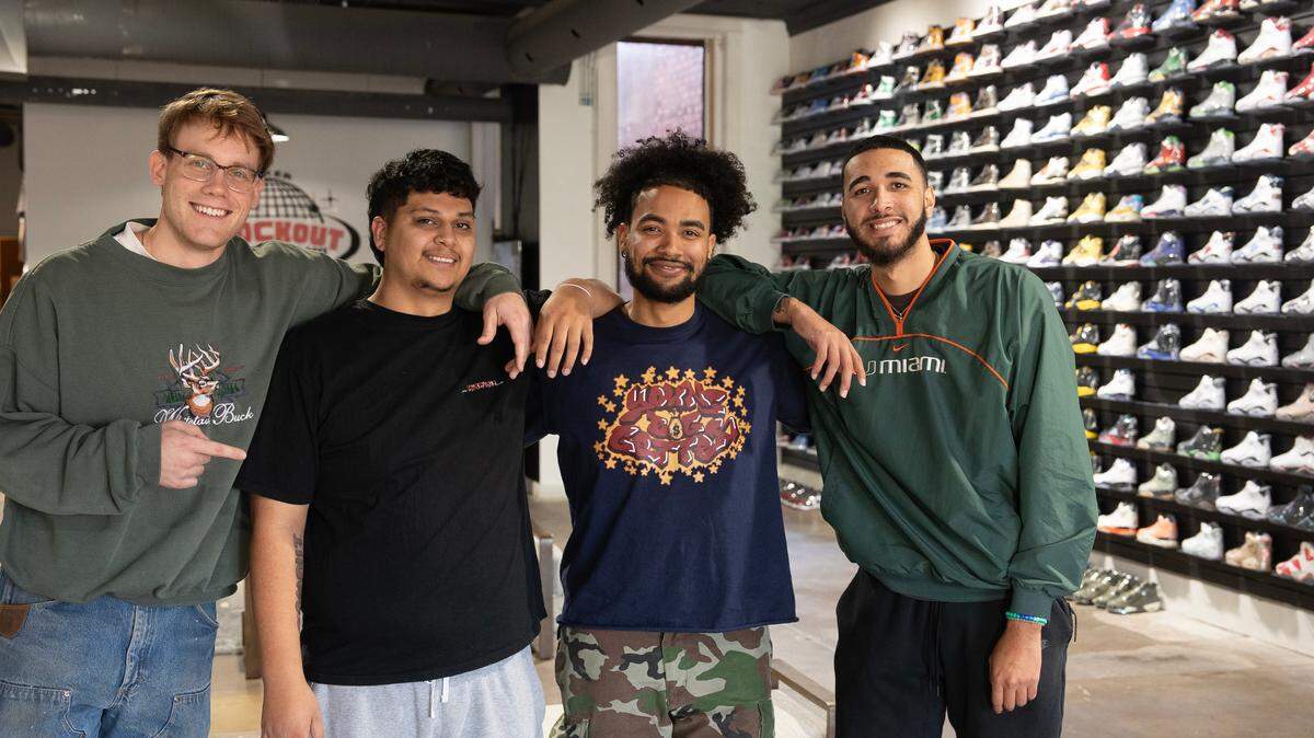 Knockout Sneaker Boutique, YBG Studios and Two A.M. Fits have combined forces at 600 E. Douglas next to the Old Mill Tasty Shop in downtown Wichita. Left to right, Two A.M. Fits owner C.R. Curless, Knockout Sneaker Boutique co-owner Michael Reyes, YBG Studios owner Mark Lozada and Knockout Sneaker Boutique co-owner Cade McGaugh.