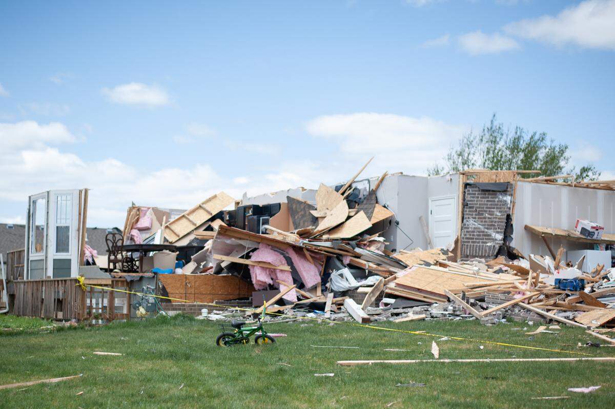 A home is flattened by the Andover tornado on April 29, 2022. (April 30, 2022)