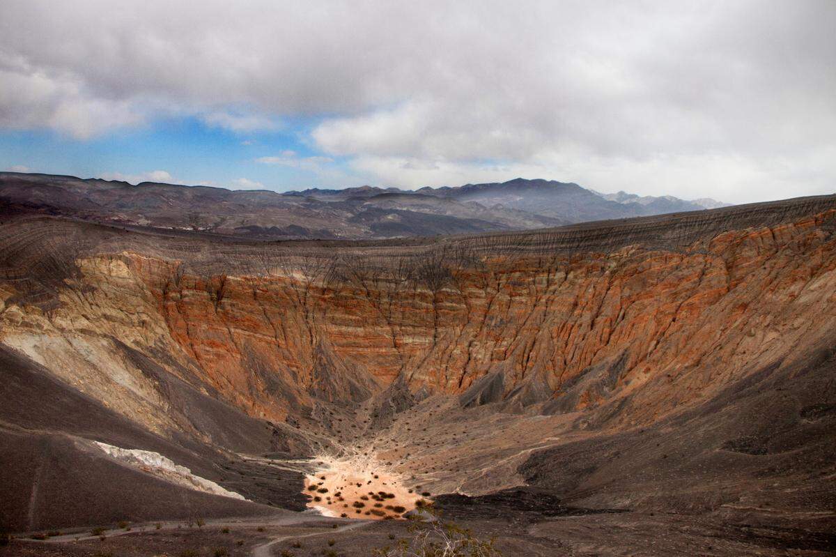 The 600-foot deep Ubehebe Crater is in Death Valley National Park