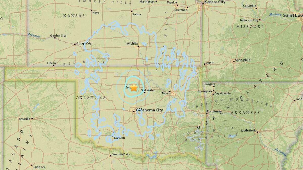 A 4.3-magnitude earthquake centered near Perry, Oklahoma, gave Kansas a shake at 5:22 a.m. on Monday.