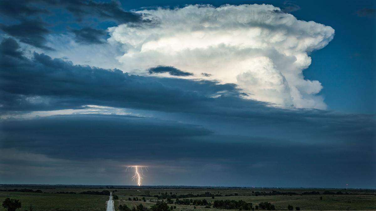 A thunderstorm builds over the Flint Hills near Florence, Kansas in July 2020.