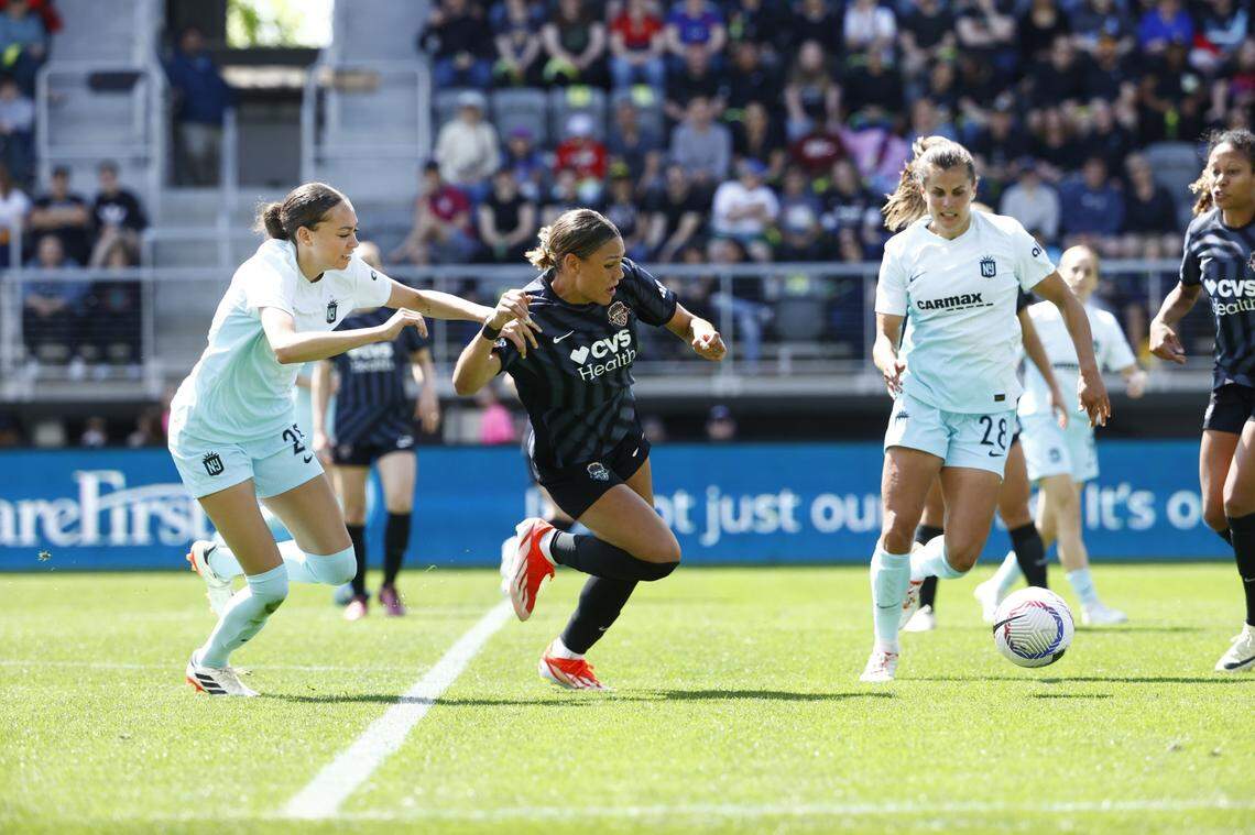 Wichita native Maycee Bell (left) made her professional debut for Gotham FC on April 20 in an NWSL game against Washington Spirit.