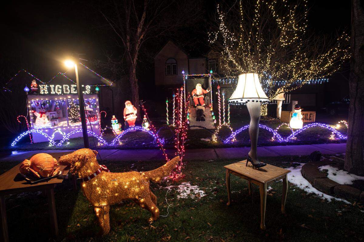The “A Christmas Story” display at 818 N. Cedar Park (near Central and 119th St. West) includes the famous “fragile” leg lamp.