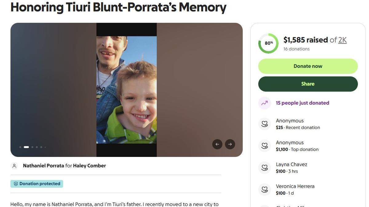 A GoFundMe fundraiser is collecting donations after 4-year-old Tiuri Blunt-Porrata was killed on Dec. 8, 2025.