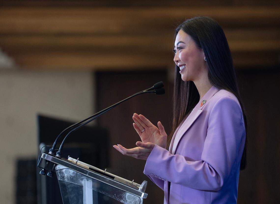 Wichita Mayor Lily Wu gives the State of the City address to a large crowd gathered at the former downtown library.