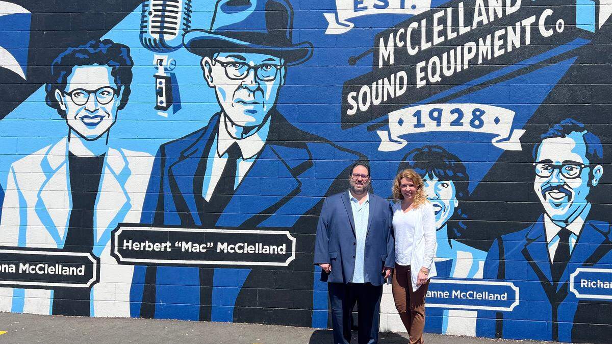Longtime McClelland Sound employee Paul Colella, left, has purchased the business from Janice McClelland, right. Colella and his wife, Shonda Colella, are the first nonfamily owners of the company, which now is known as McClelland Inc.