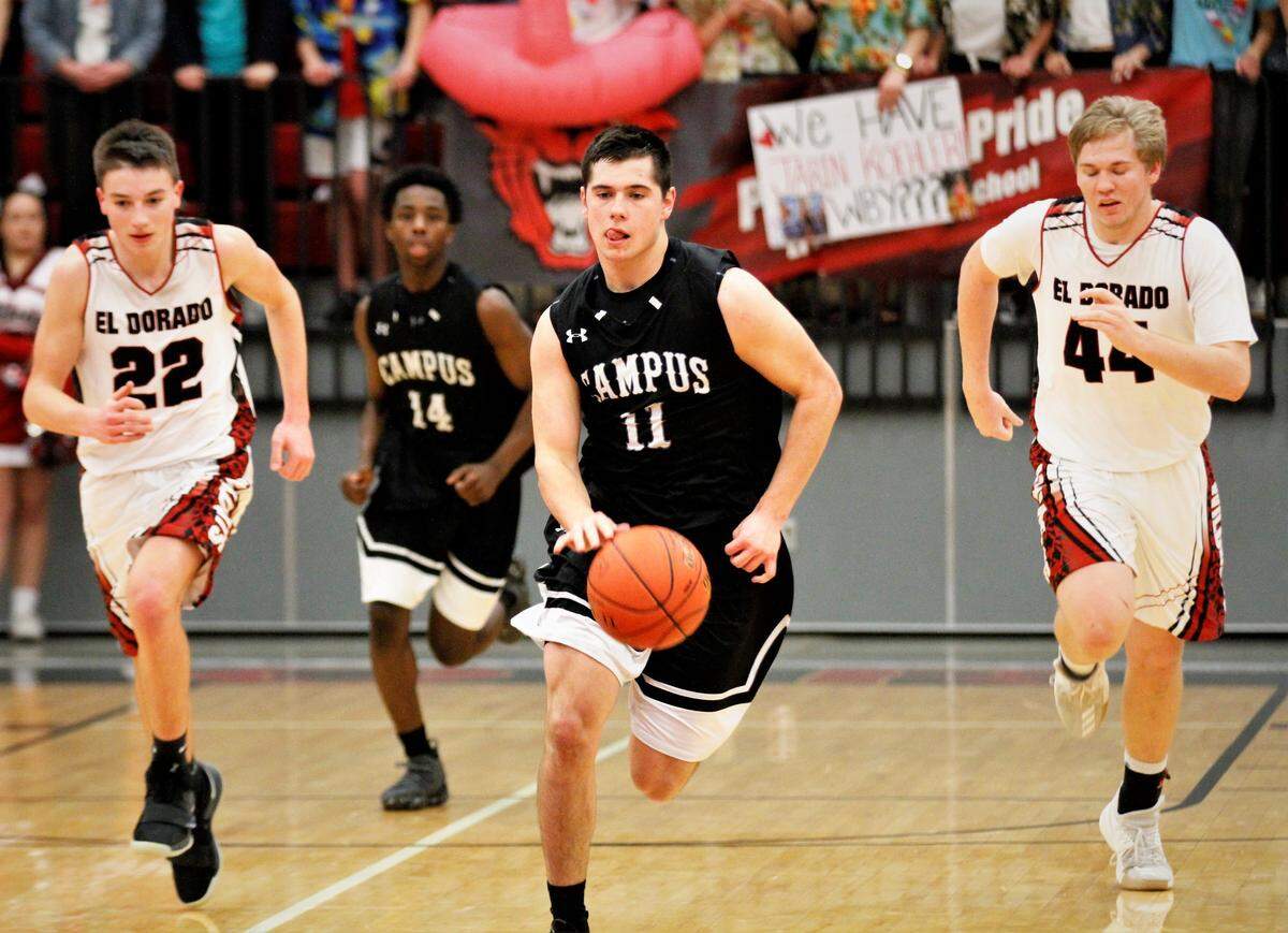 Campus senior Tyler Kahmann scored a team-high 21 points in the Colts’ 62-36 win over El Dorado in the semifinals of the Bluestem Classic in El Dorado on Friday night. (Jan. 18, 2019)