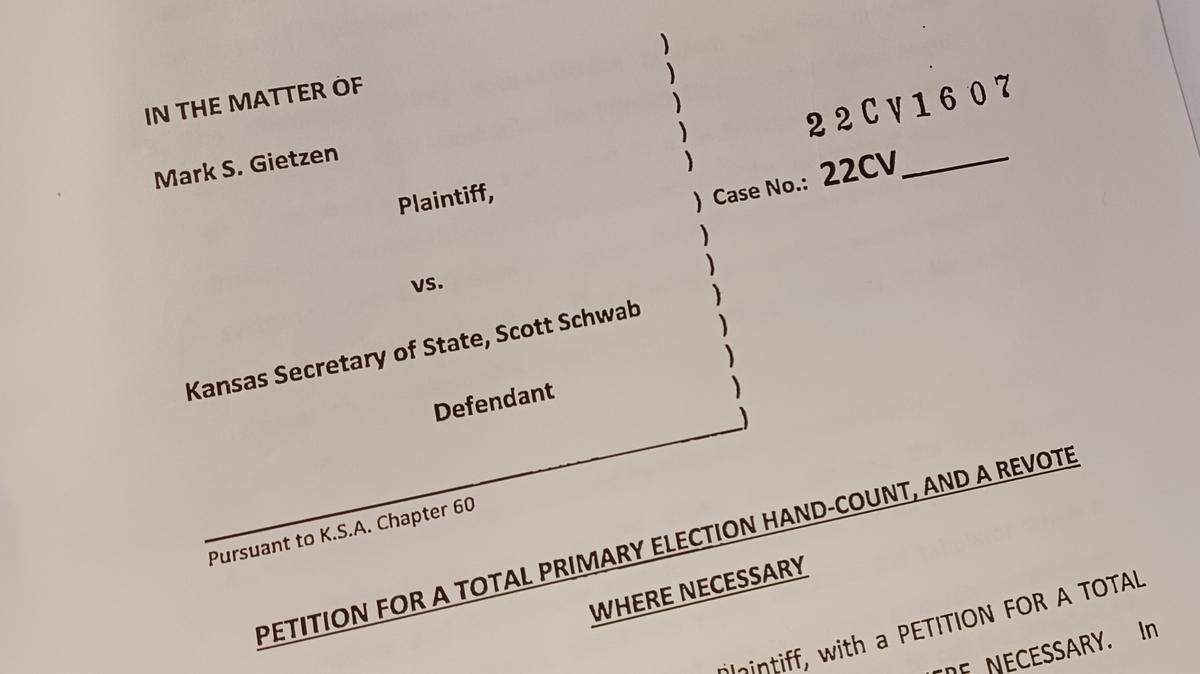 Wichita anti-abortion activist Mark Gietzen sued Kansas Secretary of State Scott Schwab on Tuesday, demanding a hand recount of all ballots in the Aug. 2 election and “a revote where necessary.”