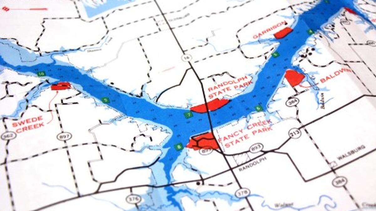This is a 1964 map of Tuttle Creek Lake from the map collection of Operations Project Manager Brian McNulty, with the U.S. Army Corps of Engineers. Since this map was printed, so much sediment has settled into the reservoir that the lake has lost about half of its water storage capacity.