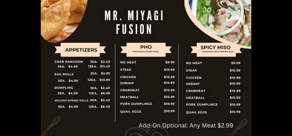 Mr. Miyagi pho menu