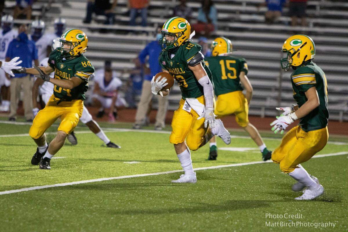 Bishop Carroll senior Cade Gatschet has been momentum-swinging plays all season, including an interception in a 49-35 victory at Maize on Friday.