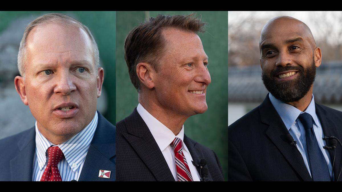 Donte Martin, right, has withdrawn from consideration for the Wichita city manager job. The other two finalists are Mark Freitag, left, and Dennis Marstall, center.