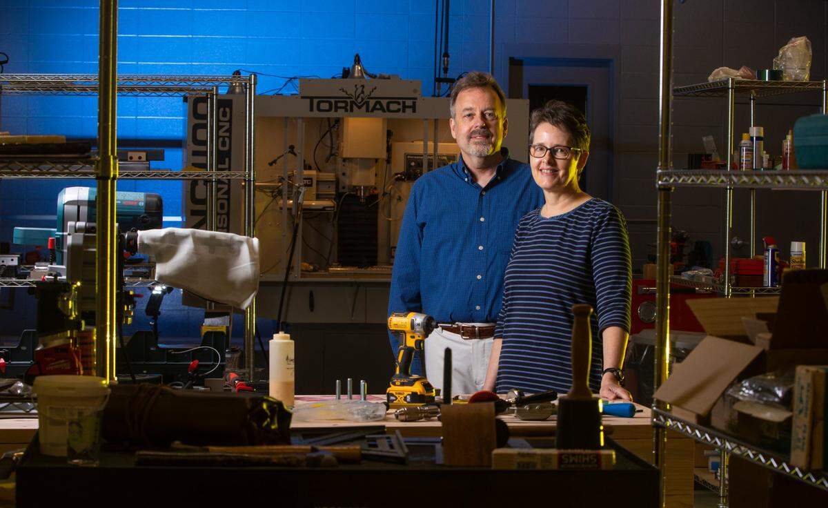 Curt Gridley and Tracy Hoover at their Groover Labs in downtown Wichita in 2021.