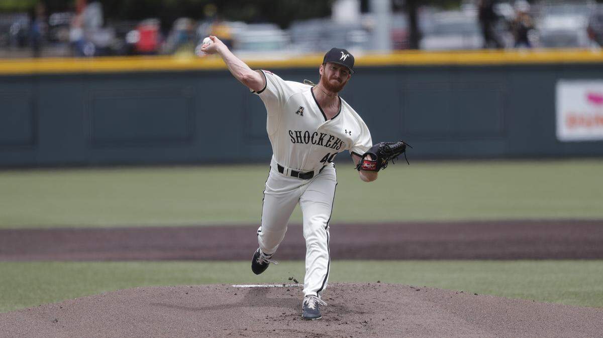 Wichita State senior Clayton McGinness tossed his first career complete game on Saturday to lead Wichita State to a 3-1 victory over No. 8 East Carolina at Eck Stadium on senior day.